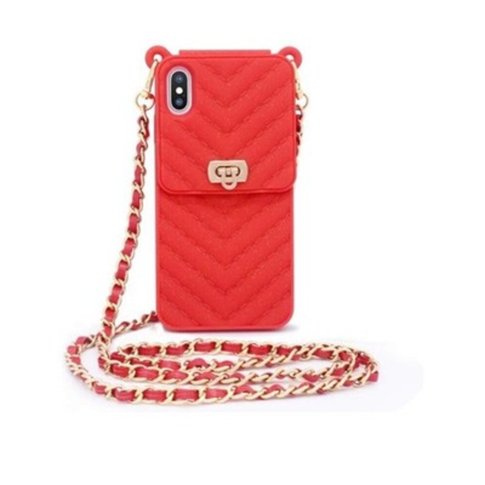 for iPhone XR Wallet Case with Neck Strap Crossbody Chain Credit Card Holder ...